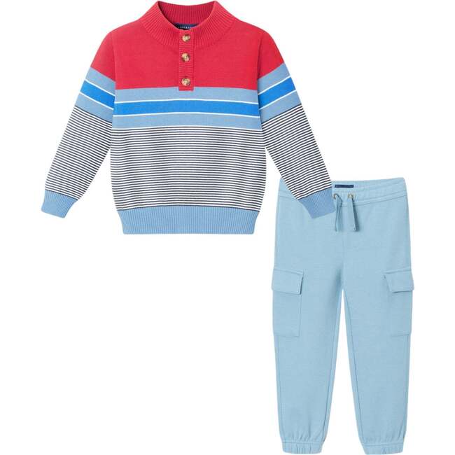 Kids Hooded Sweater & Jogger Set, Red Blue Stripes