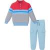 Kids Hooded Sweater & Jogger Set, Red Blue Stripes - Mixed Apparel Set - 1 - thumbnail