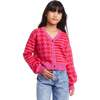 Kids Houndstooth/Stripe Cropped Cardigan, Pink Red - Cardigans - 3