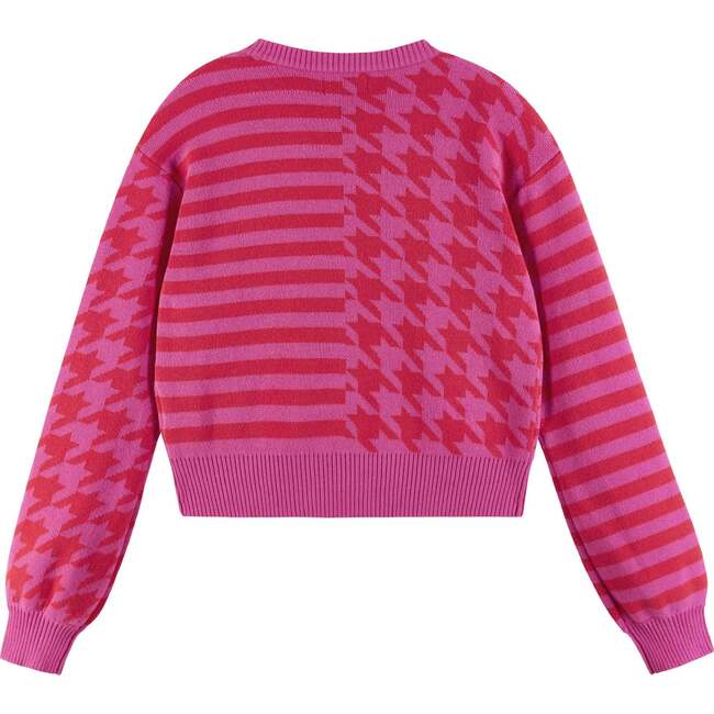 Kids Houndstooth/Stripe Cropped Cardigan, Pink Red - Cardigans - 5