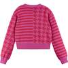 Kids Houndstooth/Stripe Cropped Cardigan, Pink Red - Cardigans - 5