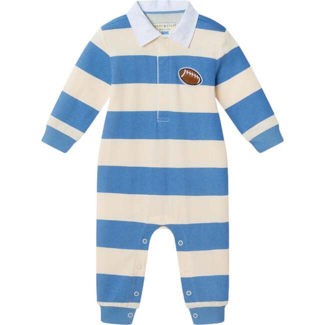 Infant Rugby Polo Romper, Blue Cream Striped