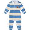 Infant Rugby Polo Romper, Blue Cream Striped - Rompers - 1 - thumbnail