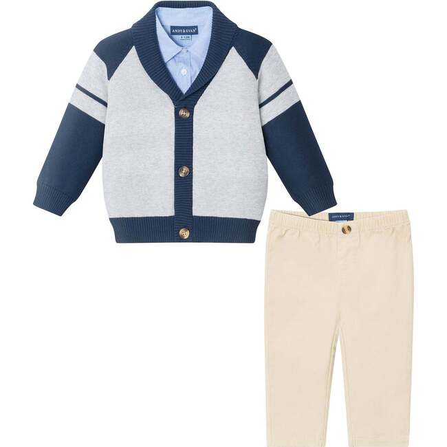 Infant Shawl Cardigan & Pant Set, Navy/Heather Grey