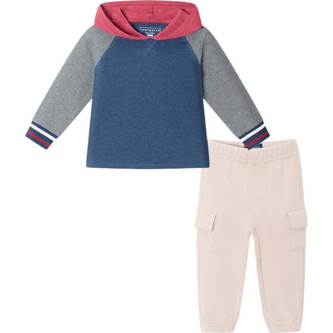 Infant Red/Navy/Heaterh Grey Jersey Hooded Tee & Jogger Set