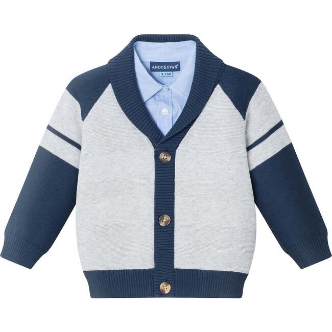 Infant Shawl Cardigan & Pant Set, Navy/Heather Grey - Mixed Apparel Set - 3