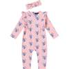 Infant Pink Long Sleeve Romper & Headband Set, Hearts & Flowers - Rompers - 1 - thumbnail