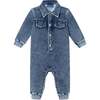 Infant Knit Shirt Romper, Blue Denim - Rompers - 1 - thumbnail
