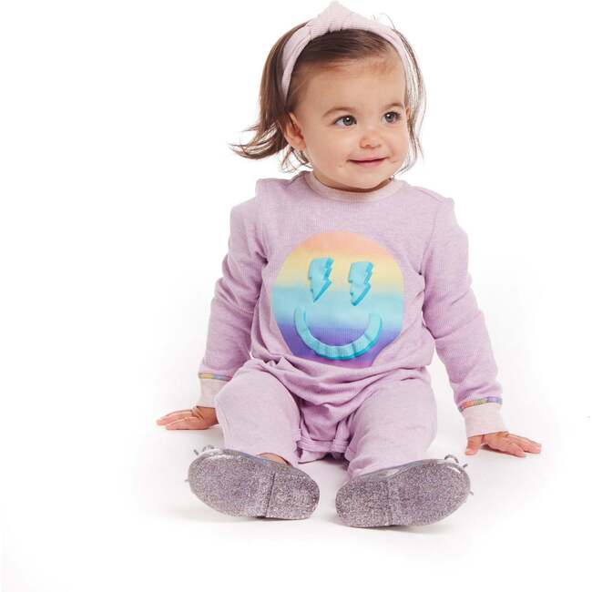 Infant Lavendar Long Sleeve Romper Set, Smiley Graphic - Rompers - 3