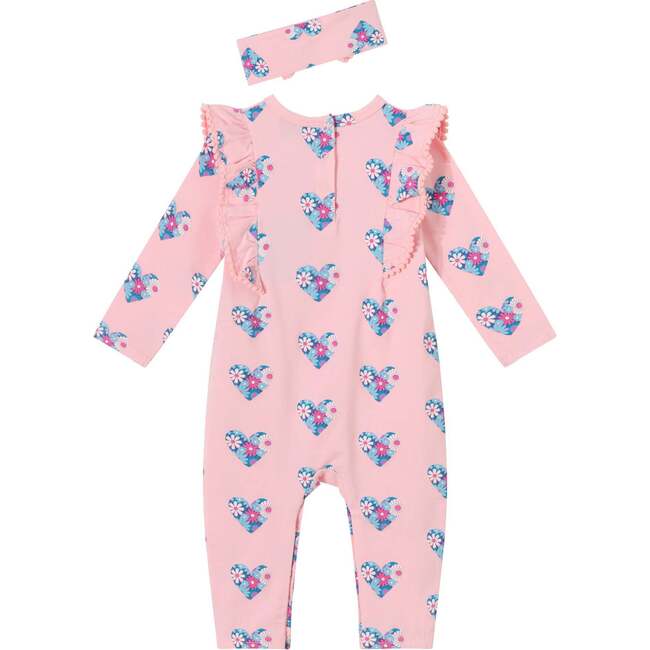 Infant Pink Long Sleeve Romper & Headband Set, Hearts & Flowers - Rompers - 4