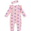 Infant Pink Long Sleeve Romper & Headband Set, Hearts & Flowers - Rompers - 4