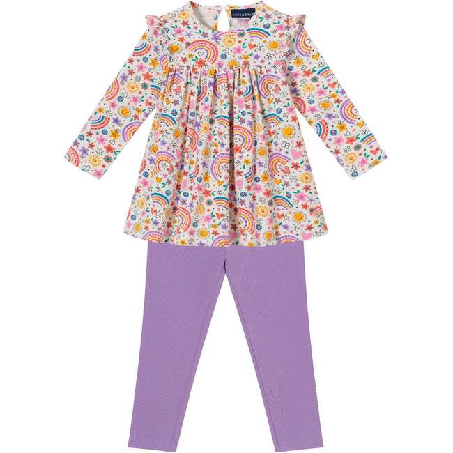 Infant Rainbow Printed Babydoll Dress w/Purple Legging