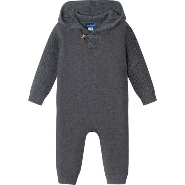 Infant Hooded Toggle Sweater Romper, Charcoal