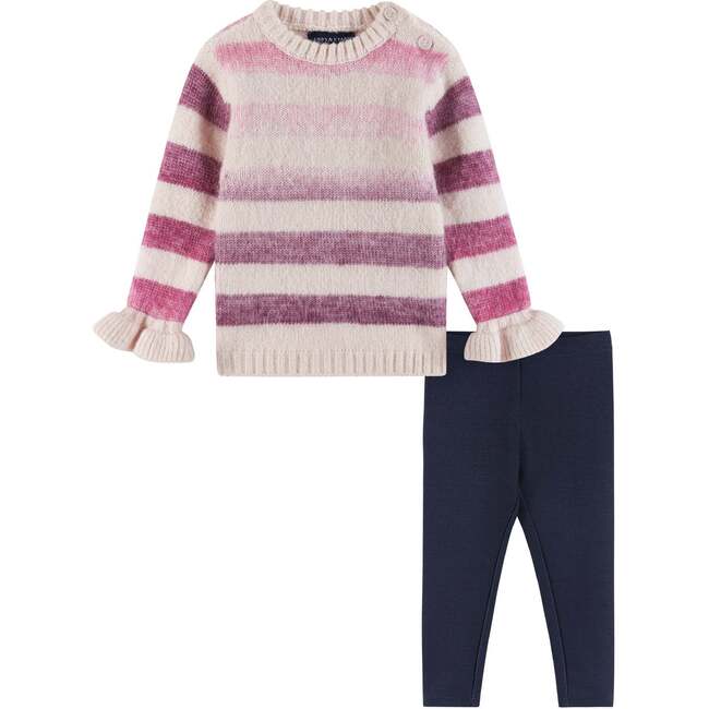 Infant Oatmeal/purple Ombre Striped Sweater & Legging Set