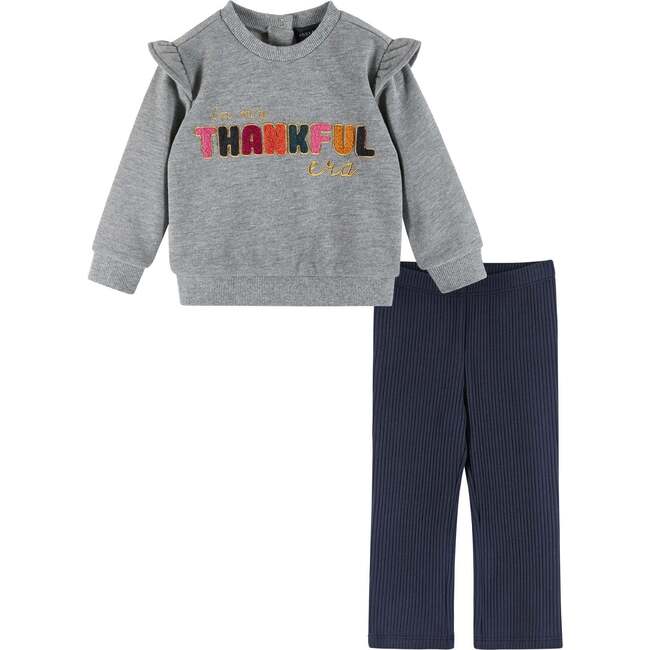 Infant Navy Crewneck Sweater w/Embossed Glitter Lettering & Legging Set