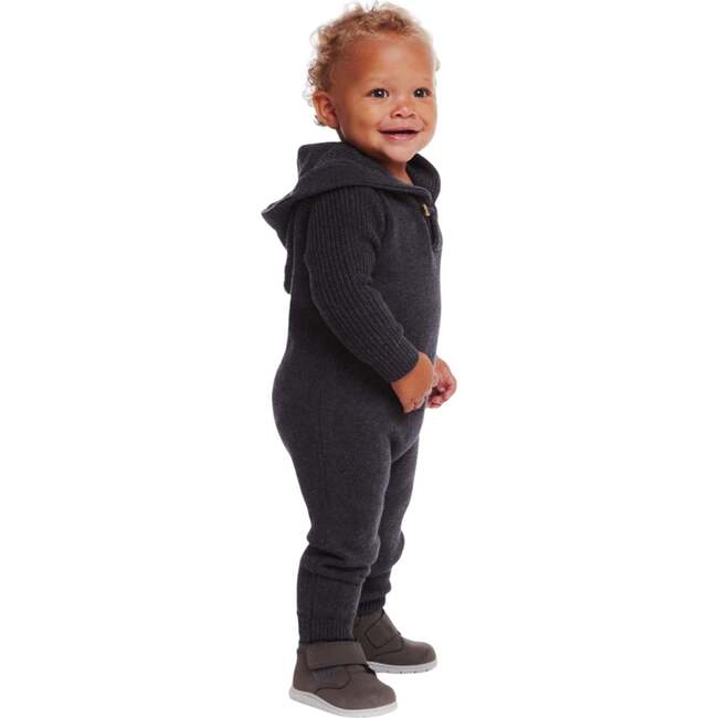 Infant Hooded Toggle Sweater Romper, Charcoal - Rompers - 3