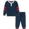 Infant Knit Henley Sweater & Pants Set, Navy - Mixed Apparel Set - 1 - thumbnail