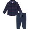 Infant Cord Buttondown & Navy Joggers Set, Red Plaid - Mixed Apparel Set - 1 - thumbnail