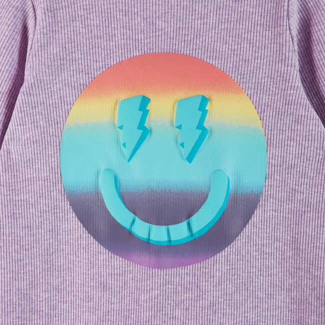 Infant Lavendar Long Sleeve Romper Set, Smiley Graphic - Rompers - 6