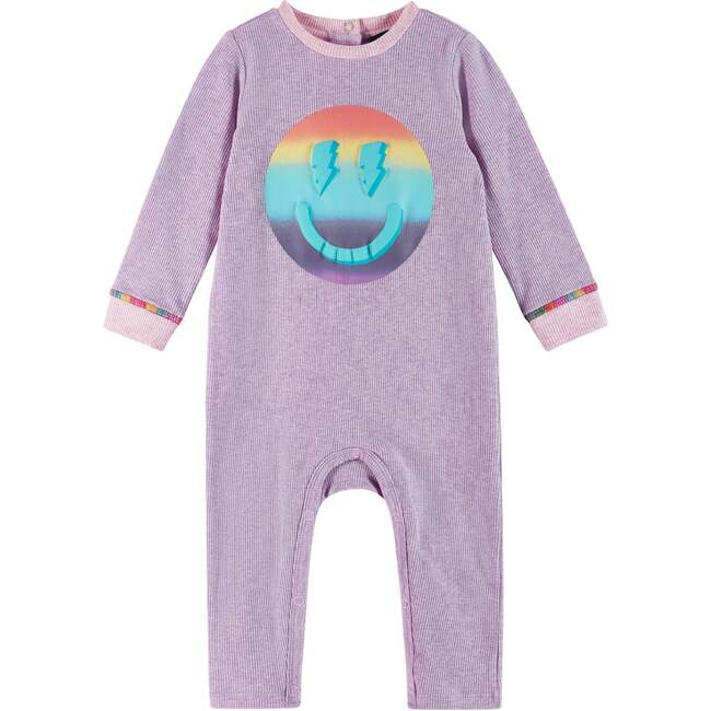 Infant Lavendar Long Sleeve Romper Set, Smiley Graphic - Rompers - 7