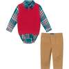 Infant 4-Piece Buttondown & Sweater Vest Set, Checkered Maroon - Mixed Apparel Set - 1 - thumbnail