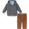 Infant 3-Piece Hooded Cardigan & Cord Set, Dark Grey - Mixed Apparel Set - 1 - thumbnail