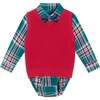 Infant 4-Piece Buttondown & Sweater Vest Set, Checkered Maroon - Mixed Apparel Set - 3