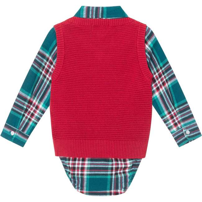 Infant 4-Piece Buttondown & Sweater Vest Set, Checkered Maroon - Mixed Apparel Set - 4