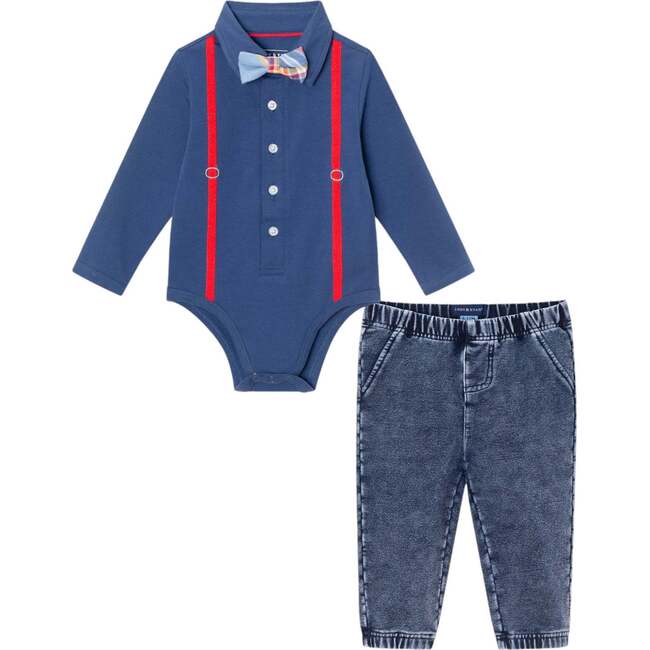 Infant 2-Piece Suspender ShirtzieÂ® & Faux Denim Terry Pant, Navy - Mixed Apparel Set - 1