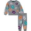 Infant 2-Piece Dove Grey Sweater & Pant Set, Eyelash Flowers - Mixed Apparel Set - 1 - thumbnail