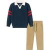 Infant 2-Piece Collared Sweater & Hybrid Pant, Navy & Cognac - Mixed Apparel Set - 1 - thumbnail