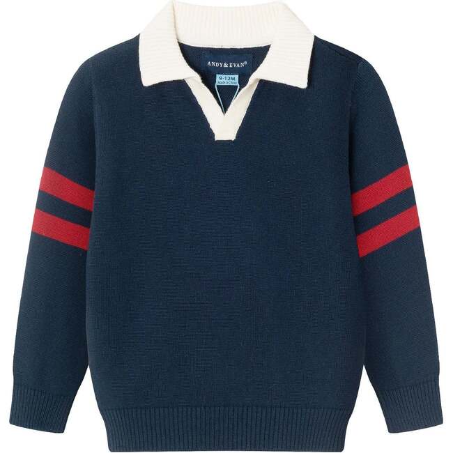 Infant 2-Piece Collared Sweater & Hybrid Pant, Navy & Cognac - Mixed Apparel Set - 3