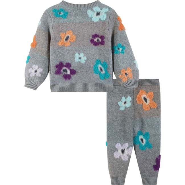 Infant 2-Piece Dove Grey Sweater & Pant Set, Eyelash Flowers - Mixed Apparel Set - 4