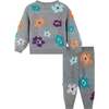 Infant 2-Piece Dove Grey Sweater & Pant Set, Eyelash Flowers - Mixed Apparel Set - 4