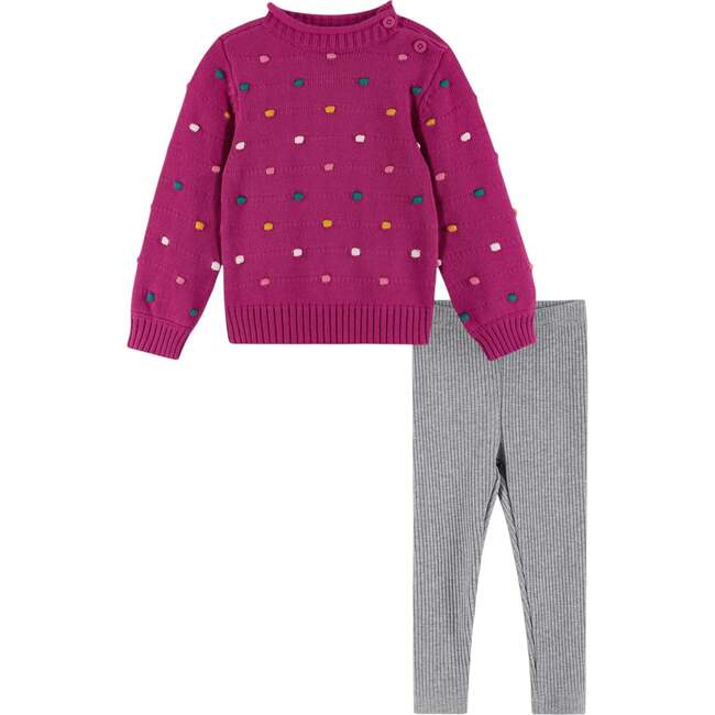 Infant 2-Piece 3-D Bobbles Sweater & Ribbed Legging Set, Fuchsia