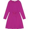 Lila Striped Round Neck Long Sleeve Drawstring Dress, Pink & Magenta - Dresses - 1 - thumbnail