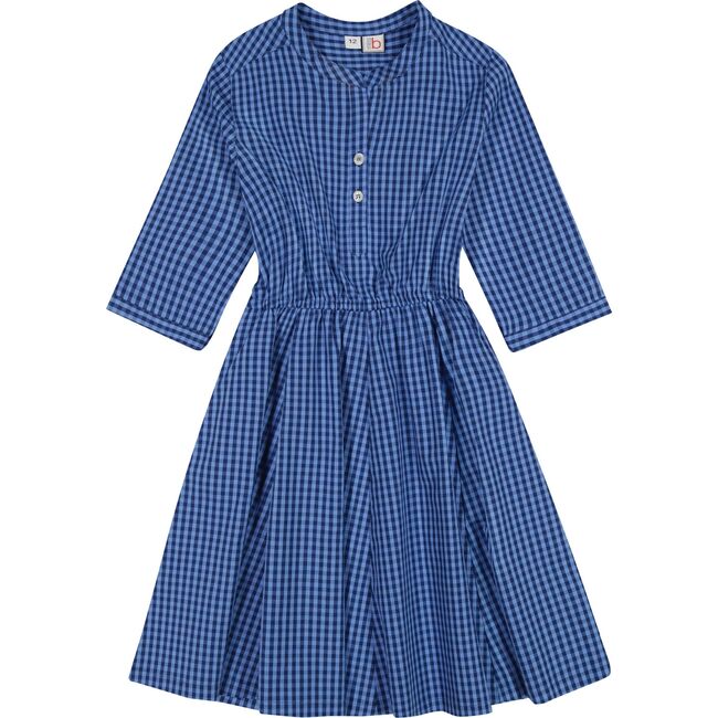 Gabriela Circle Checkered Elastic Waist Skirt Dress, Blue & Navy