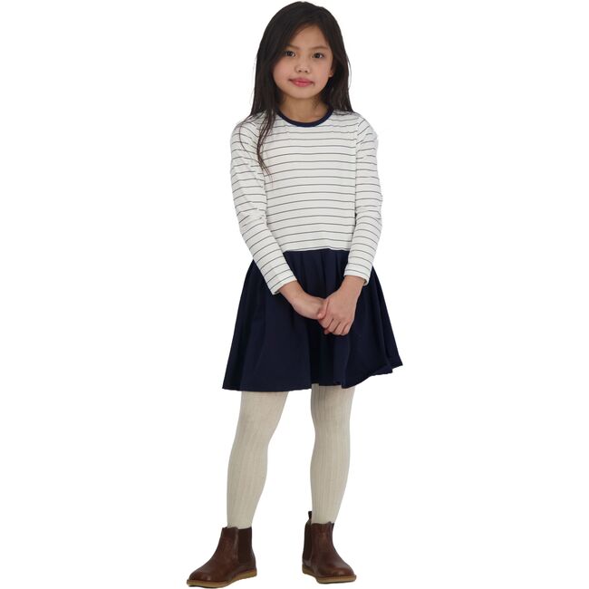 Girls Francesca Mini Striped Bateau Neck Dropwaist Dress, Navy - Dresses - 2