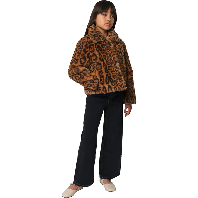 Kids Elis Pluche™ Fauz Seude Spread Collar Short Coat, Leopard