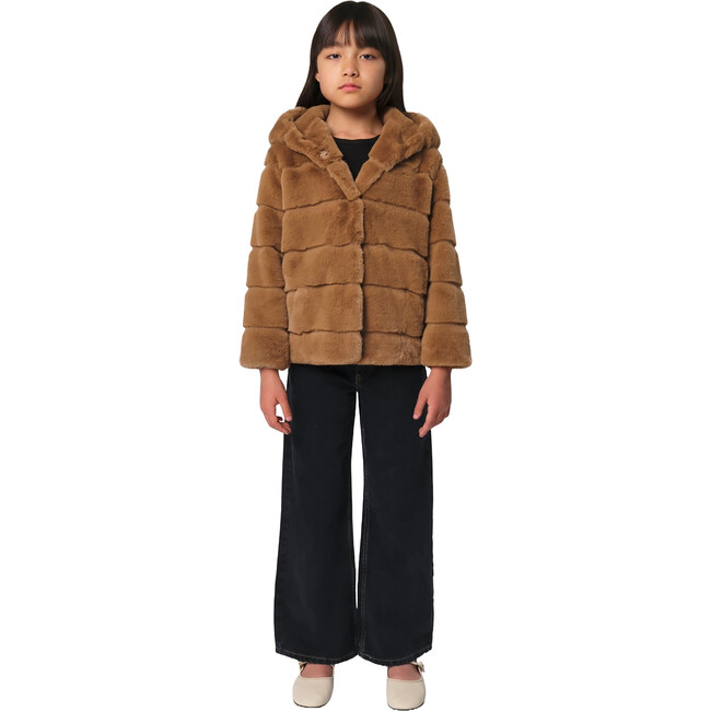 Kids Goldie Pluche™ Hooded Tiered Short Coat, Camel