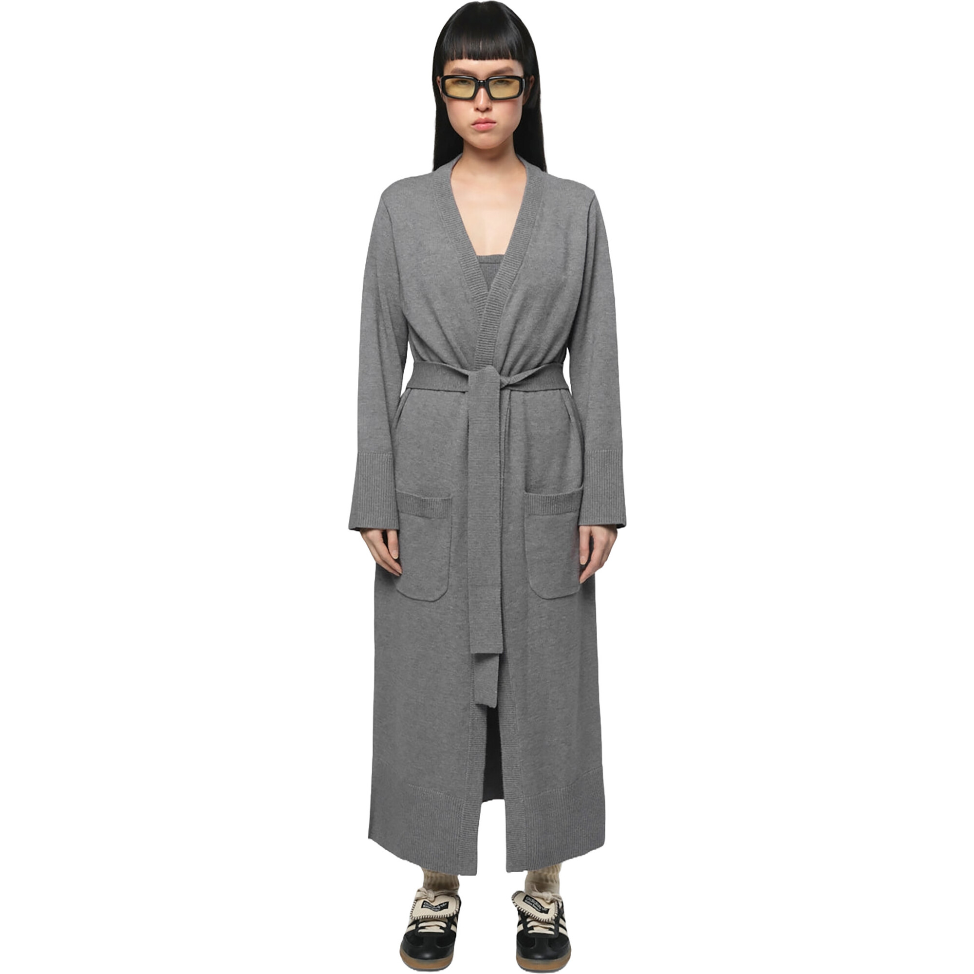 Alessi Doux Knit Duster Non-Closure Removable Belt Cardigan, Slate - Cardigans - 1