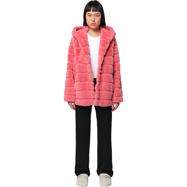 Women's Goldie Pluche™ Hooded Tiered Short Coat, Geranium