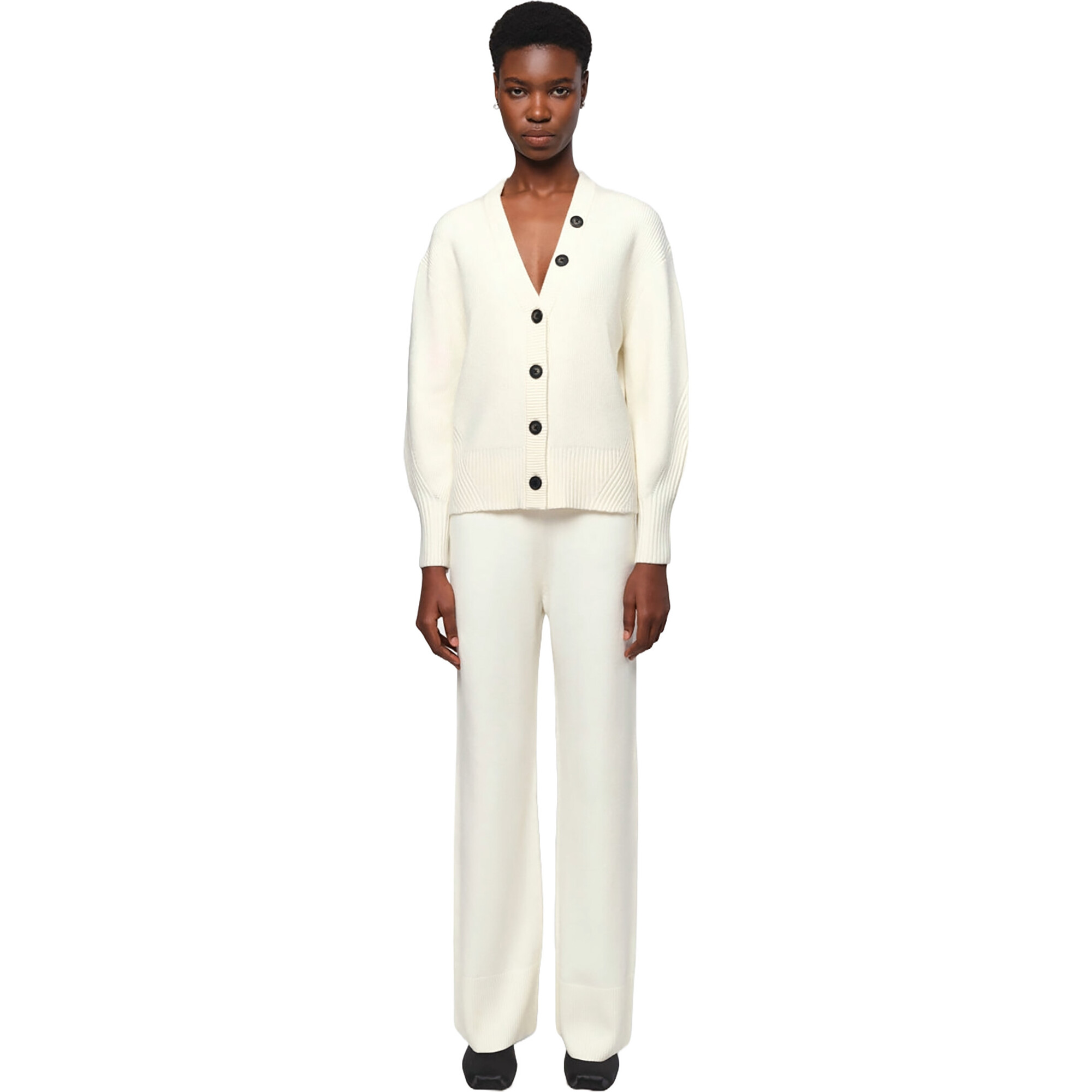 Anderson Doux Knit Ribbed Curved Sleeve Cardigan, Cream - Cardigans - 1
