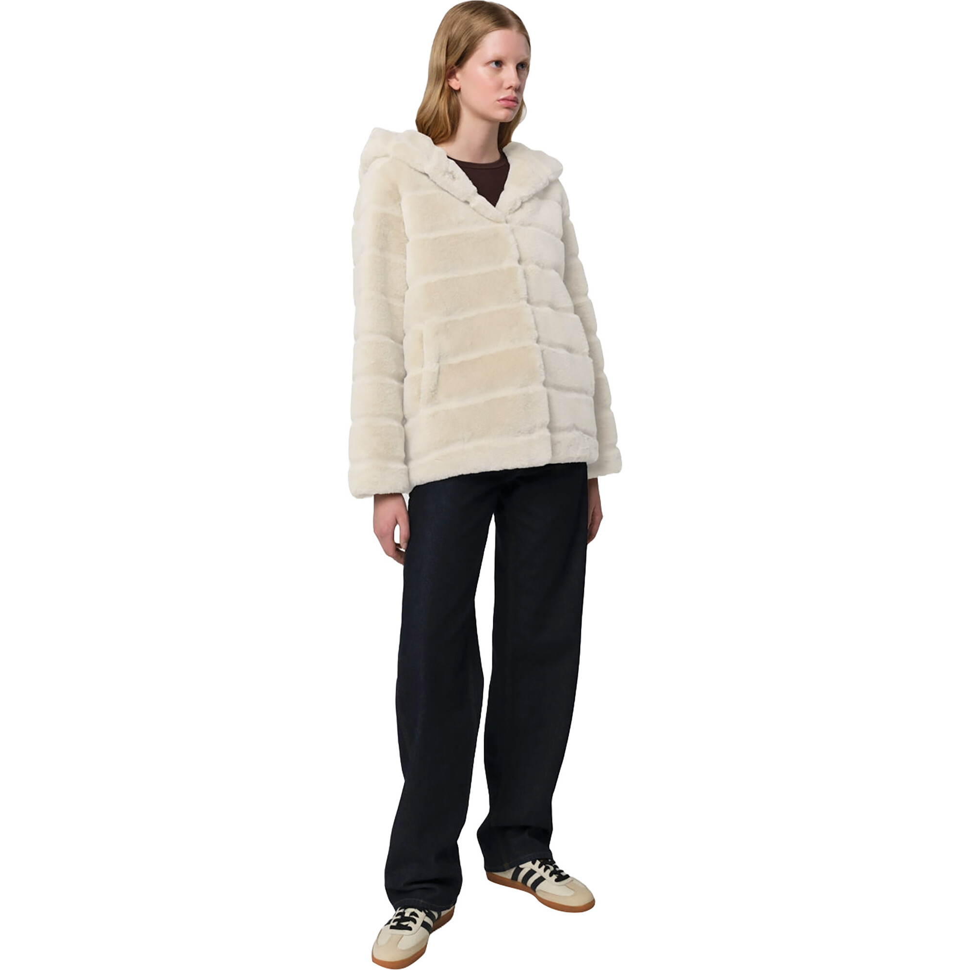 Women's Goldie Pluche™ Hooded Tiered Short Coat, Latte - Coats - 1