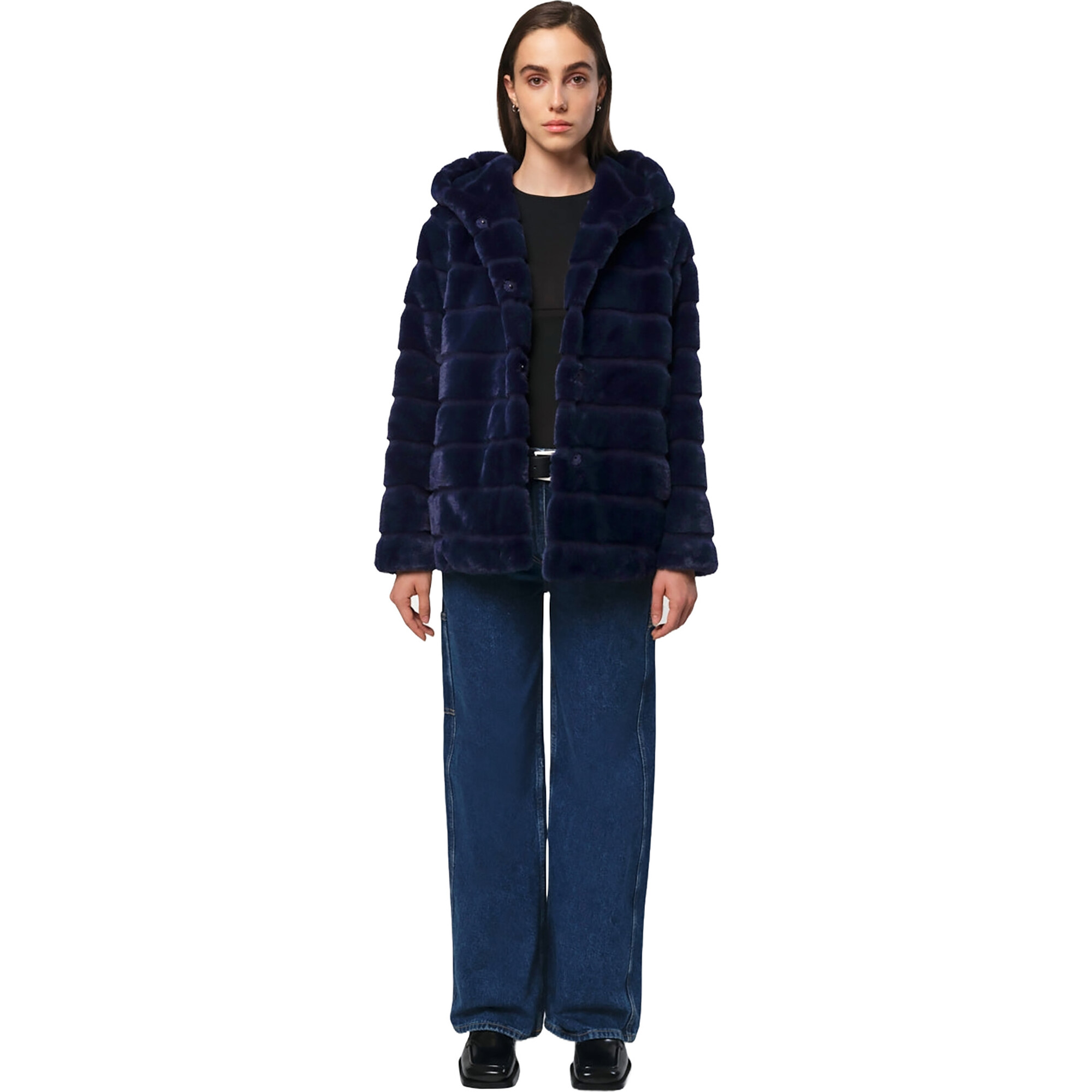 Women's Goldie Pluche™ Hooded Tiered Short Coat, Ink - Coats - 1