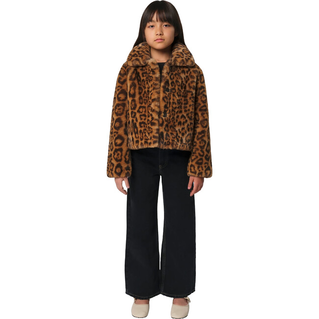 Kids Elis Pluche™ Fauz Seude Spread Collar Short Coat, Leopard - Coats - 2