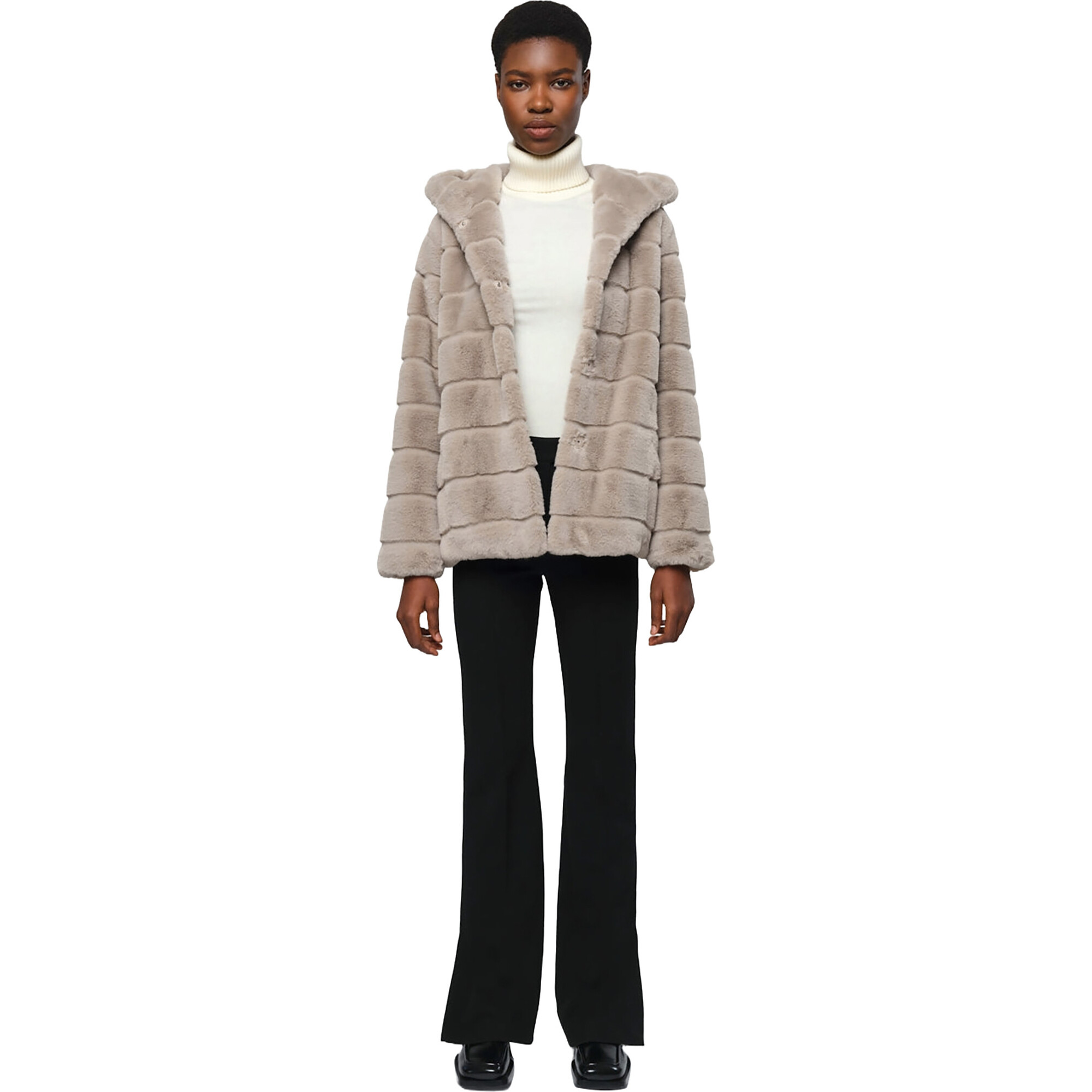 Women's Goldie Pluche™ Hooded Tiered Short Coat, Stone - Coats - 1
