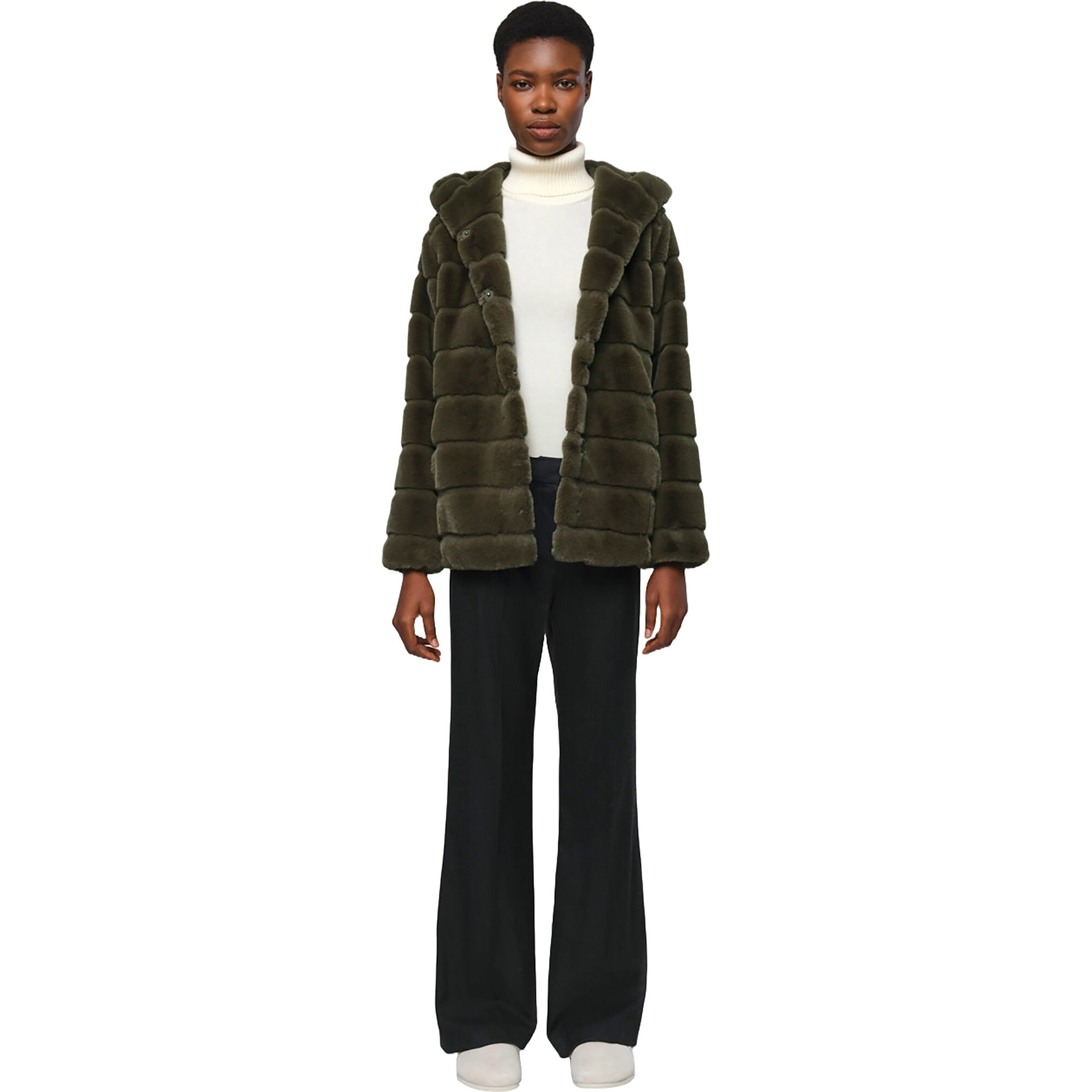 Women's Goldie Pluche™ Hooded Tiered Short Coat, Juniper - Coats - 1