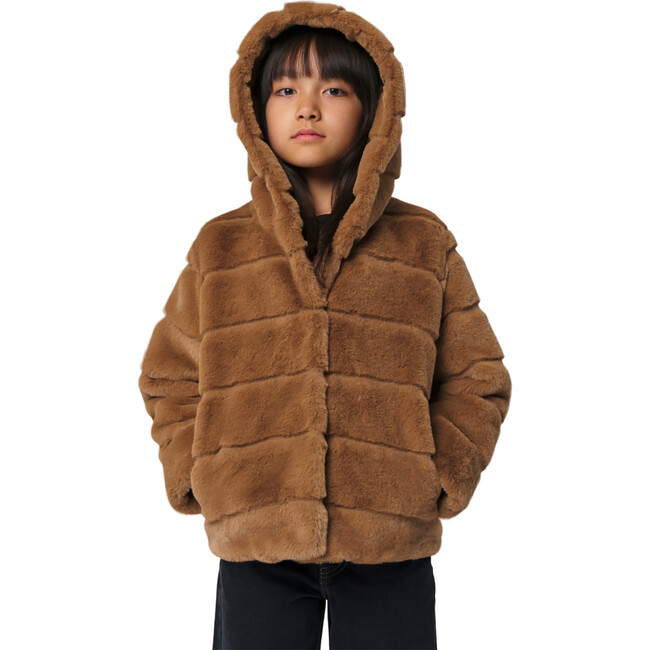 Kids Goldie Pluche™ Hooded Tiered Short Coat, Camel - Coats - 4