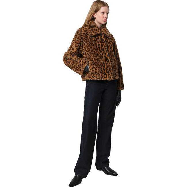 Women's Elis Pluche™ Fauz Seude Spread Collar Short Coat, Leopard - Coats - 2